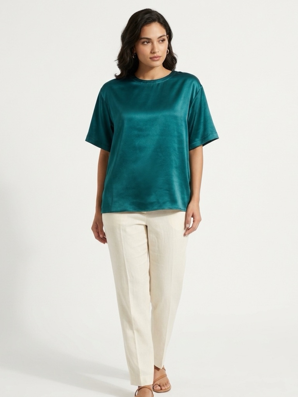 Andre Barreau 26W Teal 100% Silk Top Corporate Chic Professional Workwear Blouse